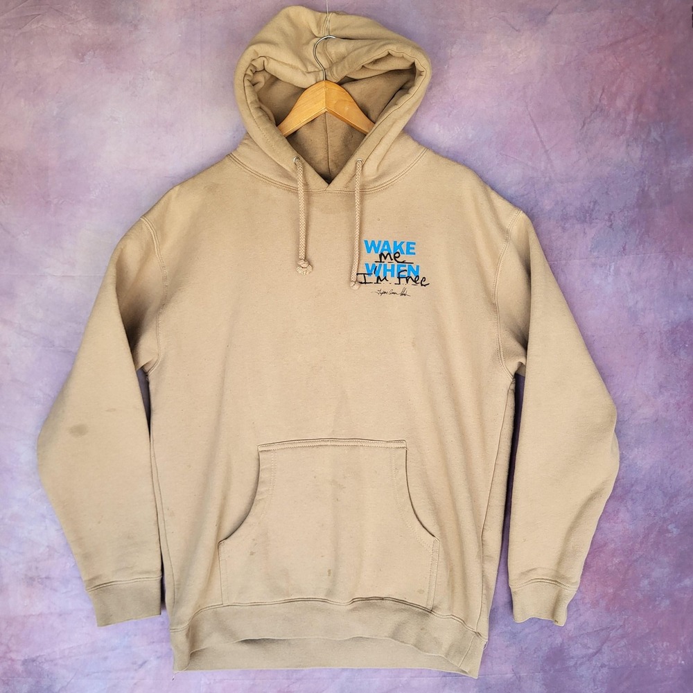 Wake Me When I'm Free Hoodie Mens Size L Beige Tupac Shakur Museum Los Angeles